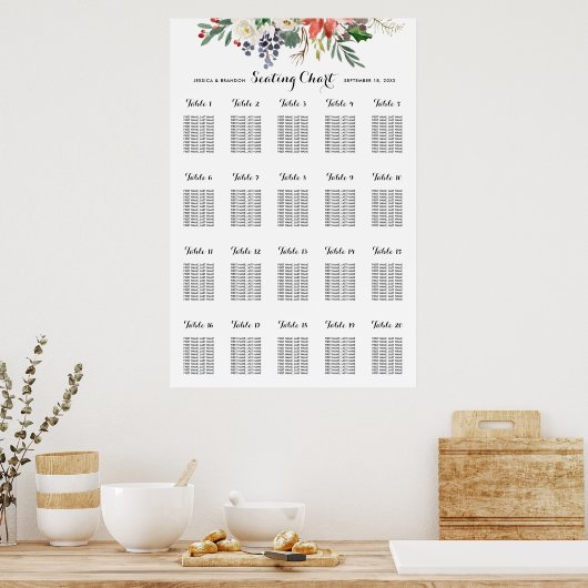 WinterWaterverf Floral Wedding Zitten op tafel Poster (Keuken)