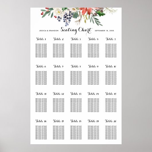 WinterWaterverf Floral Wedding Zitten op tafel Poster (Voorkant)