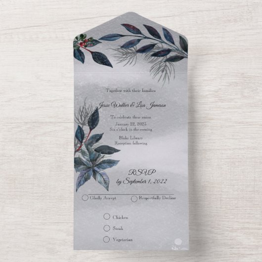 WinterWaterverf in één bruiloft All In One Uitnodiging (Binnen)