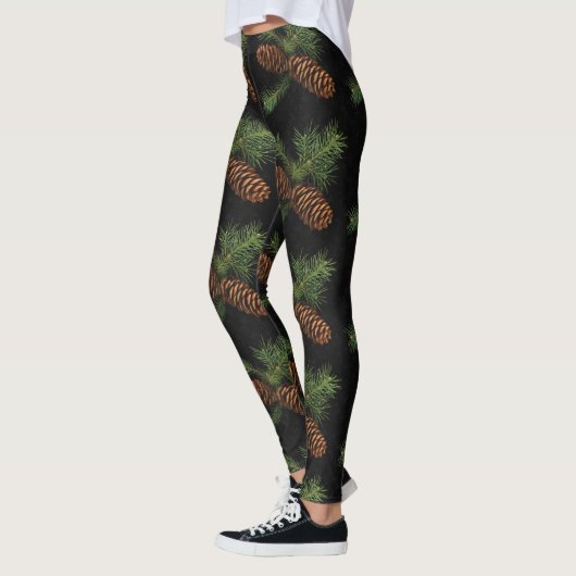 WinterWaterverf Pijnbomen op houtskool Leggings (Links)