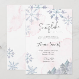 Winterwaterverf roze baby shower kaart