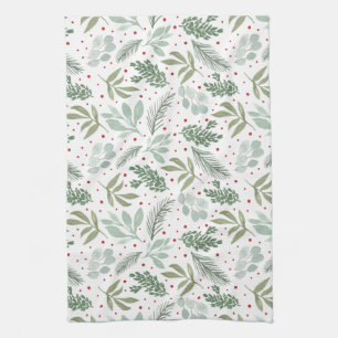WinterWaterverf Rustic Holiday Garland Pine Red Theedoek