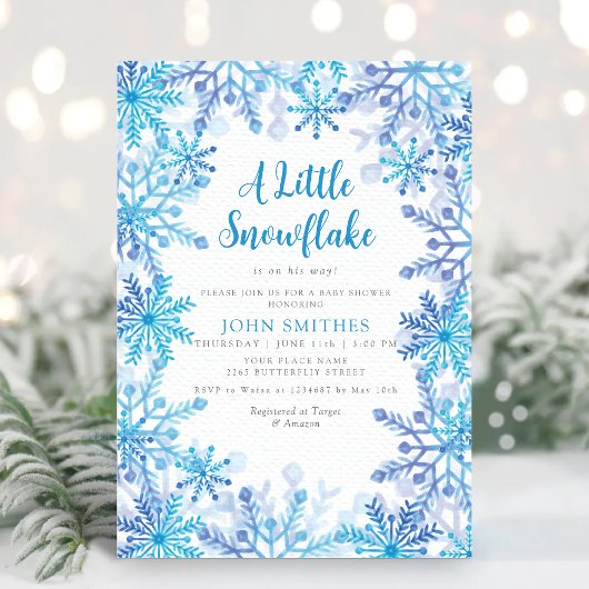 WinterWaterverf Snowflake Sprinkle Baby shower Kaart