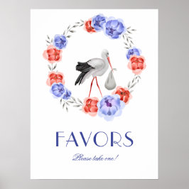 WinterWaterverf Stork Favors Baby shower Poster