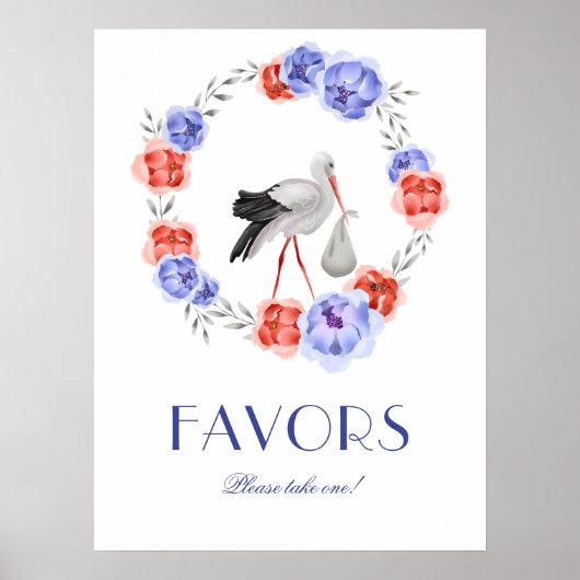 WinterWaterverf Stork Favors Baby shower Poster (Voorkant)