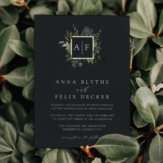 Winterweide Monogram | Botanische Bruiloft Folie Uitnodiging