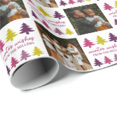Winterwensen Paarse kerstbomen Foto Cadeaupapier (Rol Hoek)