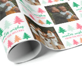 Winterwensen Roze Kerstbomen Foto Cadeaupapier (Rol Hoek)