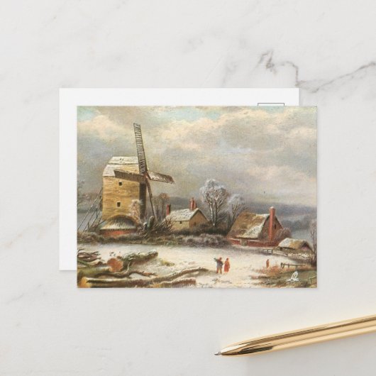 winterwindmolen feestdagenkaart (Voorkant / Achterkant in situ)