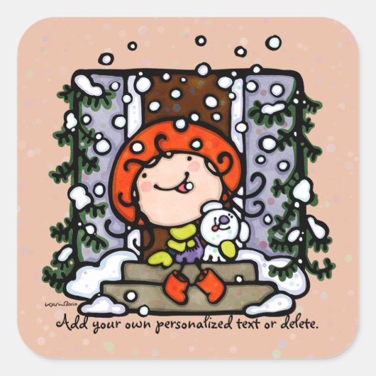 Winterwinter kerstmeisjes Vierkante Sticker (Voorkant)