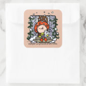  Winterwinter kerstmeisjes Vierkante Sticker (Tas)