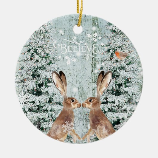 winterwinterwinterwinterwinterdecoratie voor hares keramisch ornament (Voorkant)