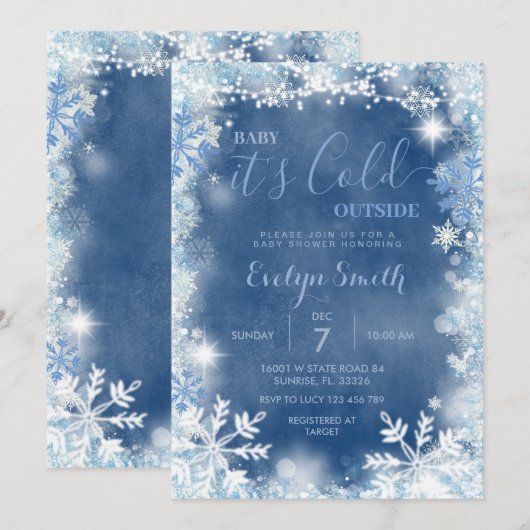 Winterwitte blauwe koude buiten sneeuwvlokken kaart (Voorkant / Achterkant)