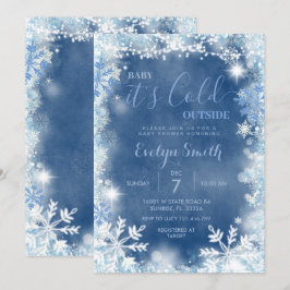 Winterwitte blauwe koude buiten sneeuwvlokken kaart