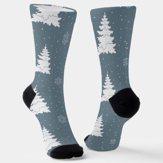 Winterwitte bomen op Dusky Blue Background Sokken (Gebogen)