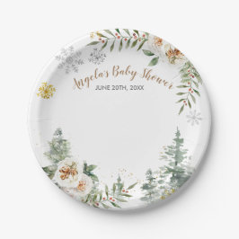 Winterwitte Borden met platte bomen Papieren Bordje