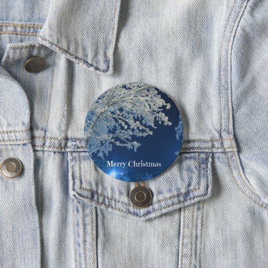 Winterwitte kerst ronde button 7,6 cm (In situ)
