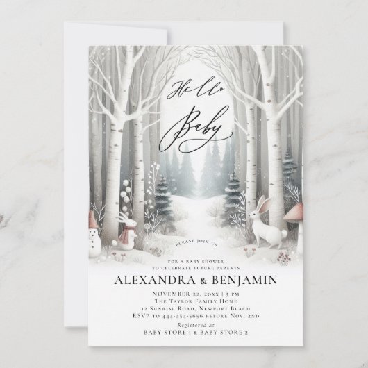 Winterwitte konijnen Chique gecodeerde neutrale Ba Kaart (Voorkant)