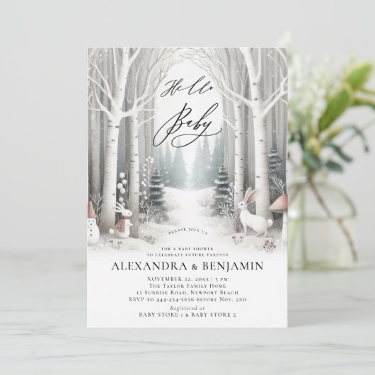 Winterwitte konijnen Chique gecodeerde neutrale Ba Kaart (Staand voorkant)