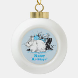 Winterwitte konijnenkonijnen keramische bal ornament