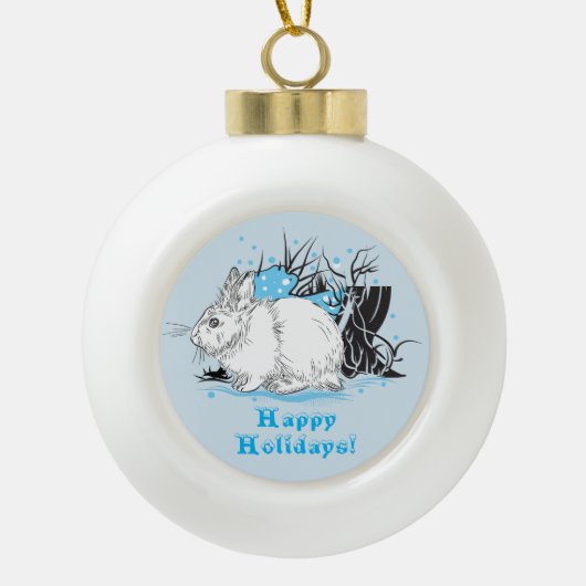Winterwitte konijnenkonijnen keramische bal ornament (Voorkant)