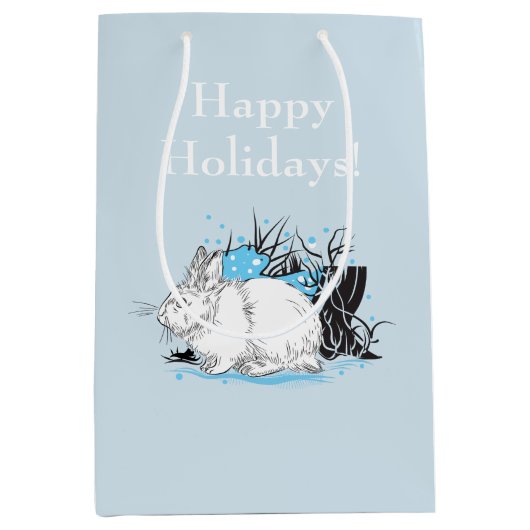 Winterwitte konijnenkonijnen medium cadeauzakje (Voorkant)