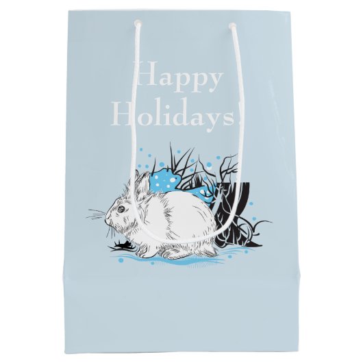 Winterwitte konijnenkonijnen medium cadeauzakje (Achterkant)