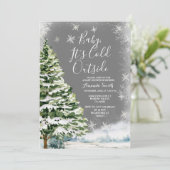 Winterwitte sneeuwvlokken dennenbomen Baby shower Kaart (Staand voorkant)