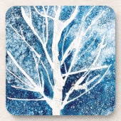 Winterwitte vogelboom Kerstmis Bier Onderzetter (Voorkant)