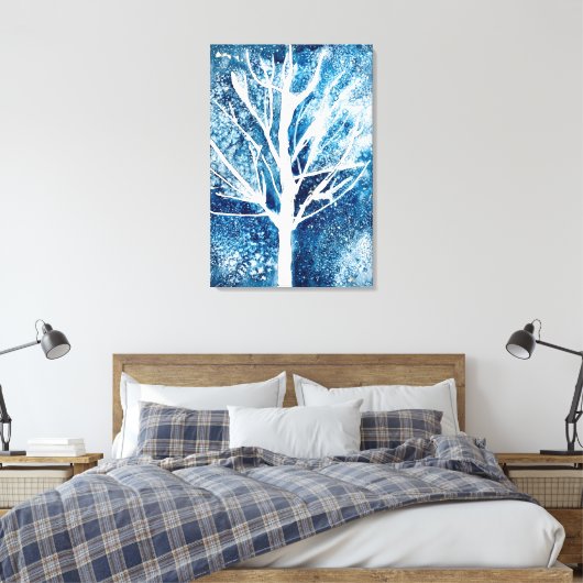 Winterwitte vogelboom Kerstmis Canvas Afdruk (Insitu (Slaapkamer))