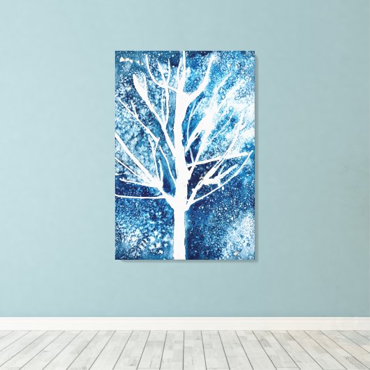Winterwitte vogelboom Kerstmis Canvas Afdruk (Insitu (Houten vloer))