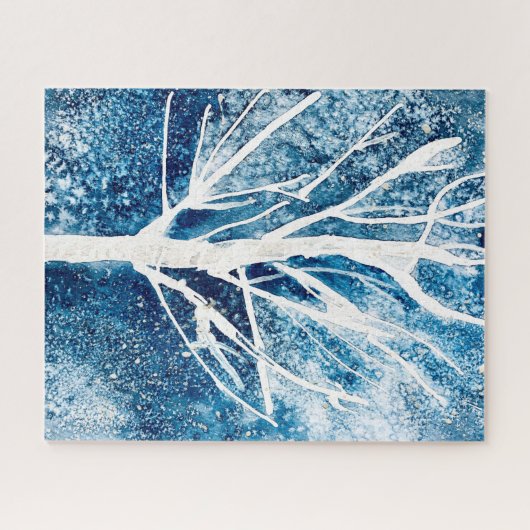 Winterwitte vogelboom Kerstmis Legpuzzel (Horizontaal)