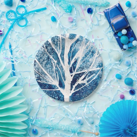 Winterwitte vogelboom Kerstmis Papieren Bordje (Feest)