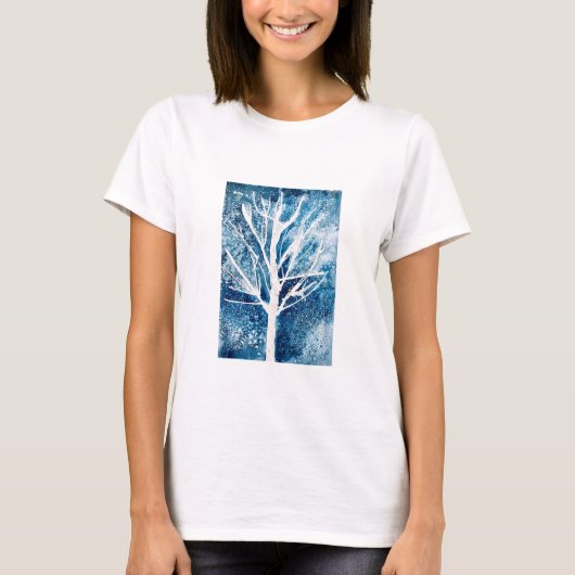 Winterwitte vogelboom Kerstmis T-shirt (Voorkant)