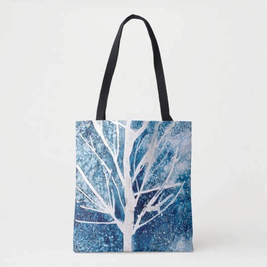 Winterwitte vogelboom Kerstmis Tote Bag (Voorkant)