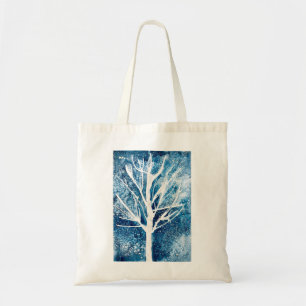 Winterwitte vogelboom Kerstmis Tote Bag