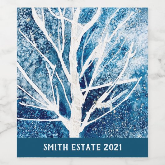 Winterwitte vogelboom Kerstmis Wijn Etiket (Enkel label)