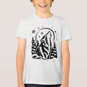 Winterwolf huilend naar de maan Grafisch Tri-Blend Shirt