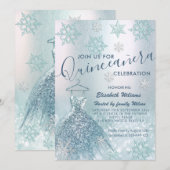 Winterwonderland blauwe jurk kaart (Voorkant / Achterkant)