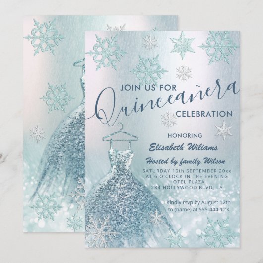 Winterwonderland blauwe jurk kaart (Voorkant / Achterkant)