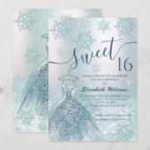 Winterwonderland blauwe jurk kaart (Voorkant / Achterkant)