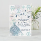 Winterwonderland blauwe jurk kaart (Staand voorkant)