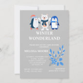 Winterwonderland blauwe pinguïn polar beer kaart (Voorkant)