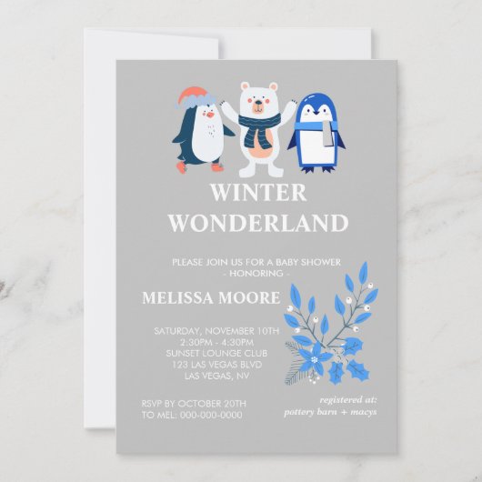 Winterwonderland blauwe pinguïn polar beer kaart (Voorkant)