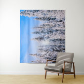 Winterwonderland dennenbomen in de sneeuw wandkleed (In situ)