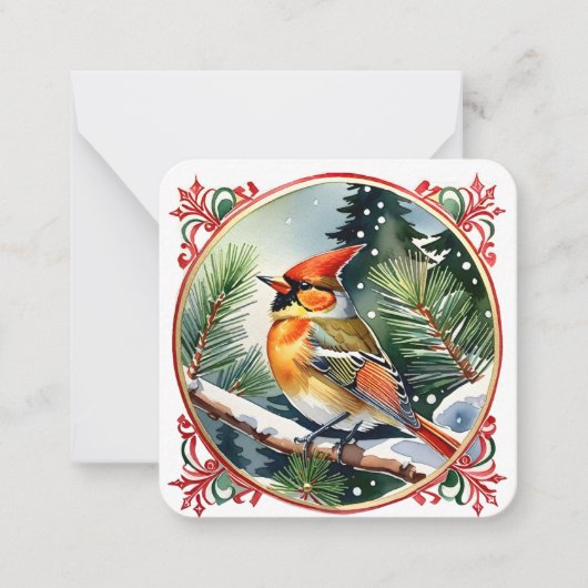  Winterwonderland: Kardinaal Kerstmis Notitiekaartje (Voorkant)