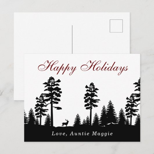 Winterwonderland: kerstfeestdag in silhouet briefkaart (Voorkant / Achterkant)