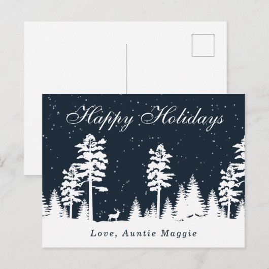 Winterwonderland: kerstfeestdag in silhouet briefkaart (Voorkant / Achterkant)