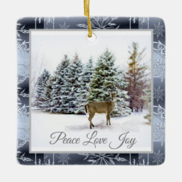 Winterwonderland met herten en sneeuwvlokken keramisch ornament