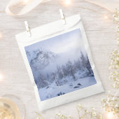 Winterwonderland, mist, sparrenbos en berg bedankzakje (Geknipt)